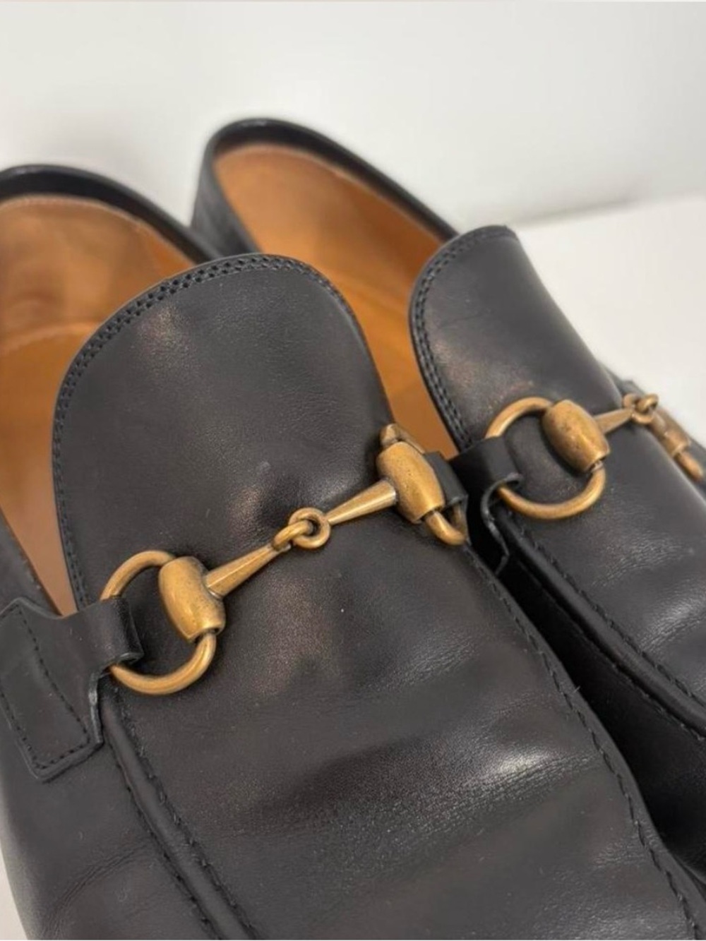 Gucci Jordan Black Leather Horsebit Loafers with Gold-Tone Hardware
